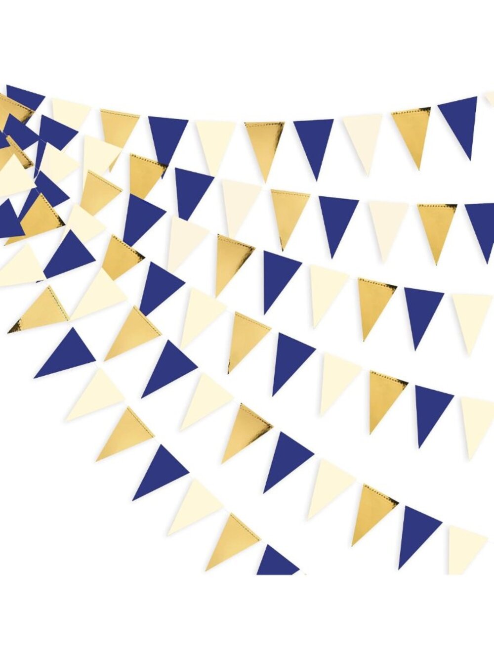 Navy Blue Gold Triangle Pennant Banner - 30ft Bunting for Graduation, Birthday